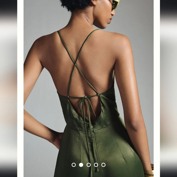 Anthropologie Olive Green Satin Jumpsuit - Picture 9 of 9